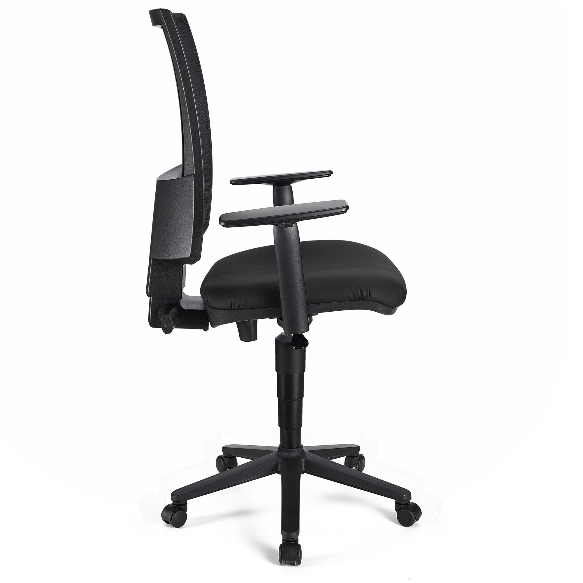Silla de Oficina PANDORA PLUS PIEL, Respaldo en Malla, Brazos Ajustables, Gran Acolchado, Negro
