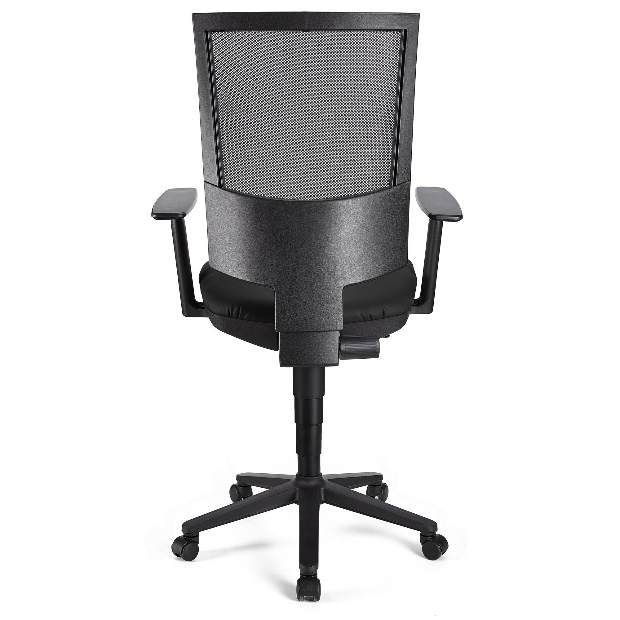 Silla de Oficina PANDORA PLUS PIEL, Respaldo en Malla, Brazos Ajustables, Gran Acolchado, Negro