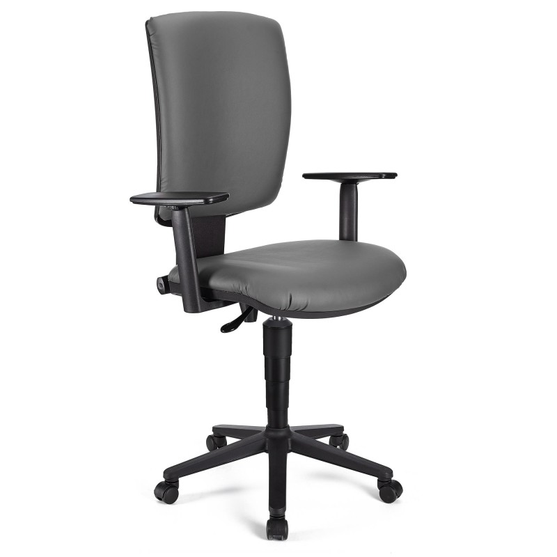 Silla de oficina ATLAS PLUS PIEL, respaldo y brazos ajustables, en negro