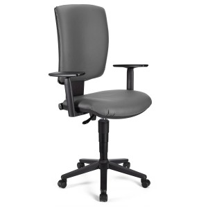 Silla de oficina ATLAS PLUS PIEL, respaldo y brazos ajustables, en negro