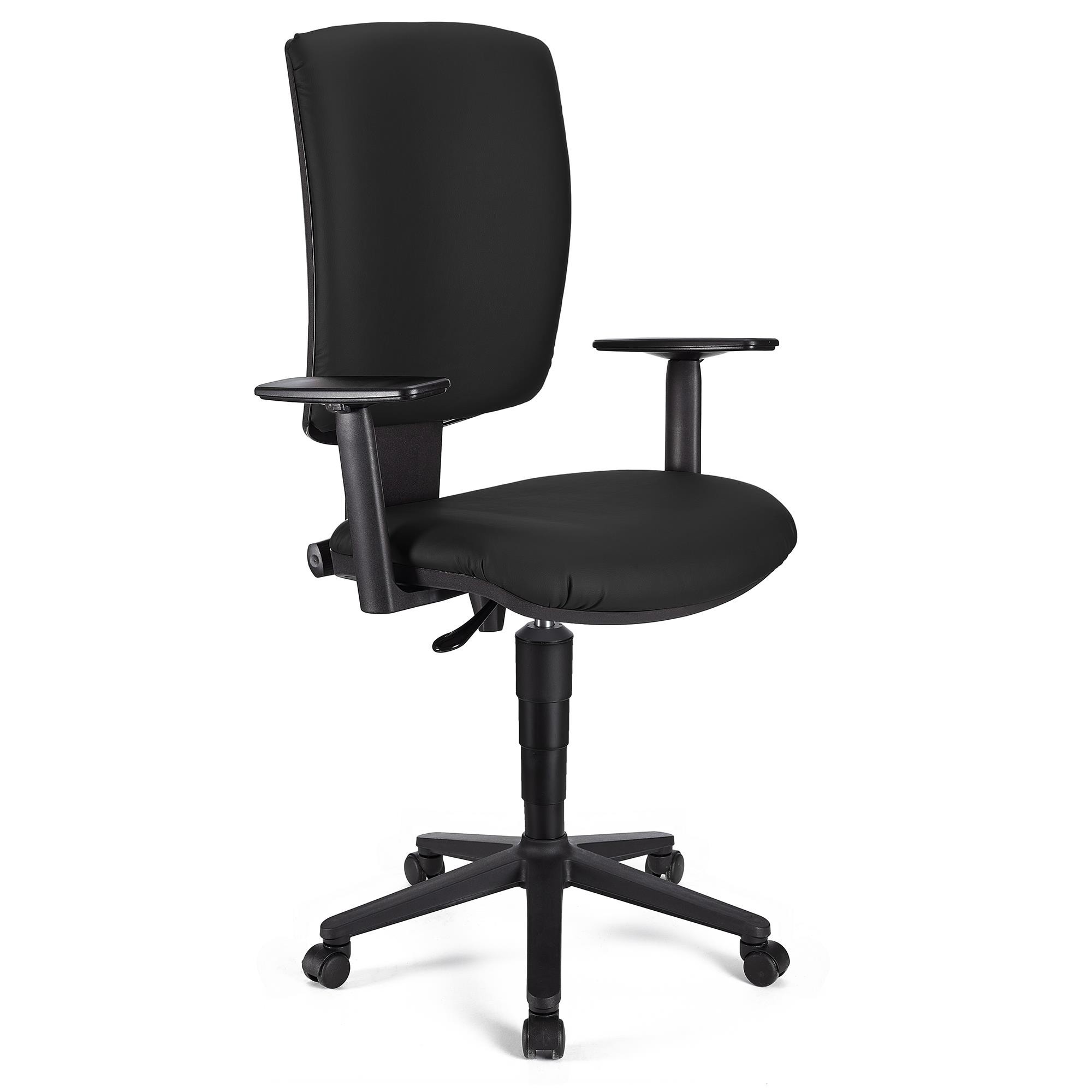 Silla de Oficina ATLAS PLUS PIEL, Respaldo y Brazos Ajustables, Gran Acolchado, En Negro