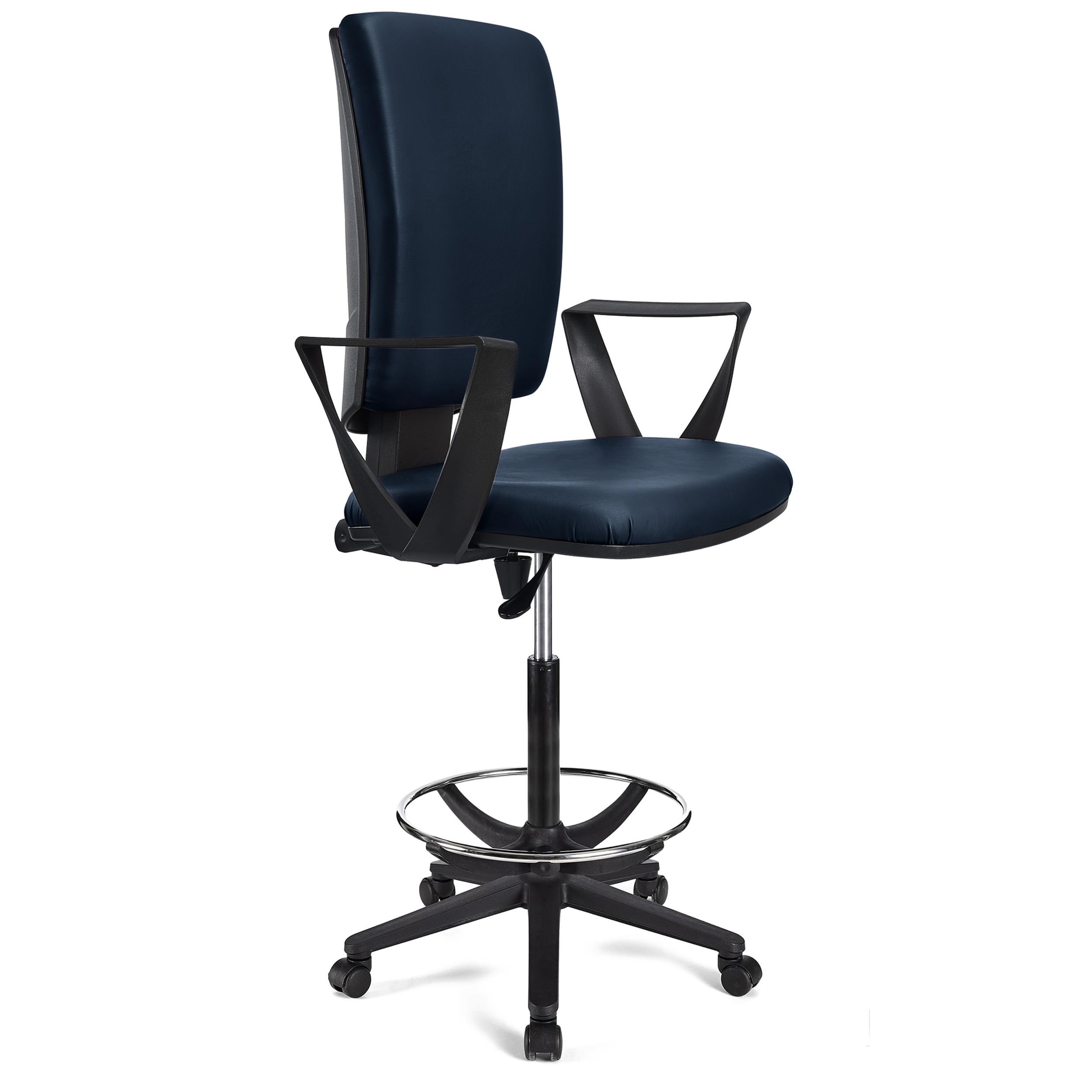 Taburete de Oficina ATLAS PIEL, Respaldo Ajustable, Gran Acolchado, En Negro