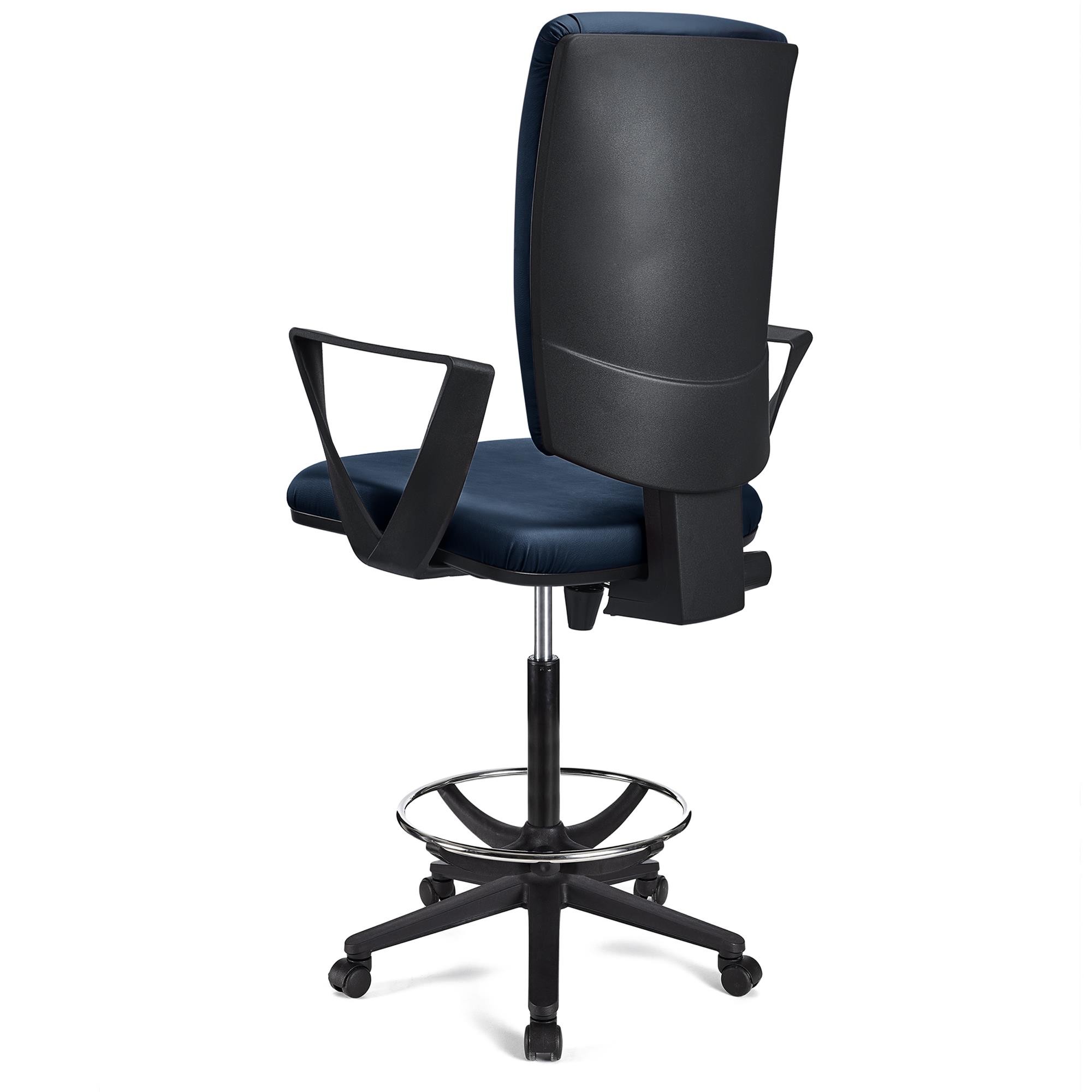 Taburete de Oficina ATLAS PIEL, Respaldo Ajustable, Gran Acolchado, En Negro