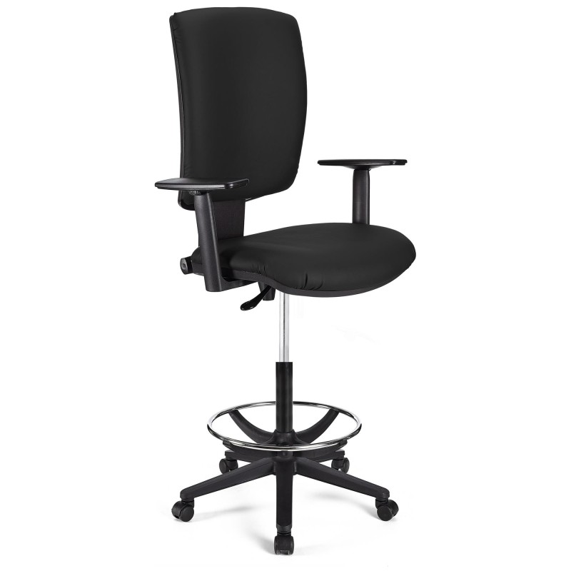 Taburete de oficina ATLAS PLUS PIEL en color negro