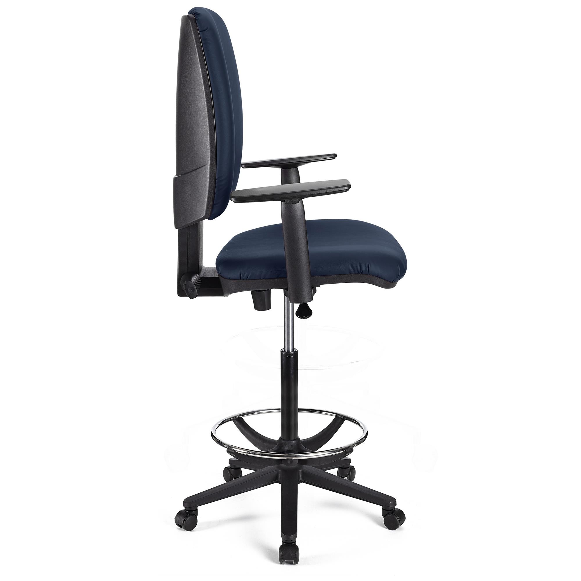 Taburete de Oficina ATLAS PLUS PIEL, Respaldo Ajustable, Gran Acolchado, En Negro