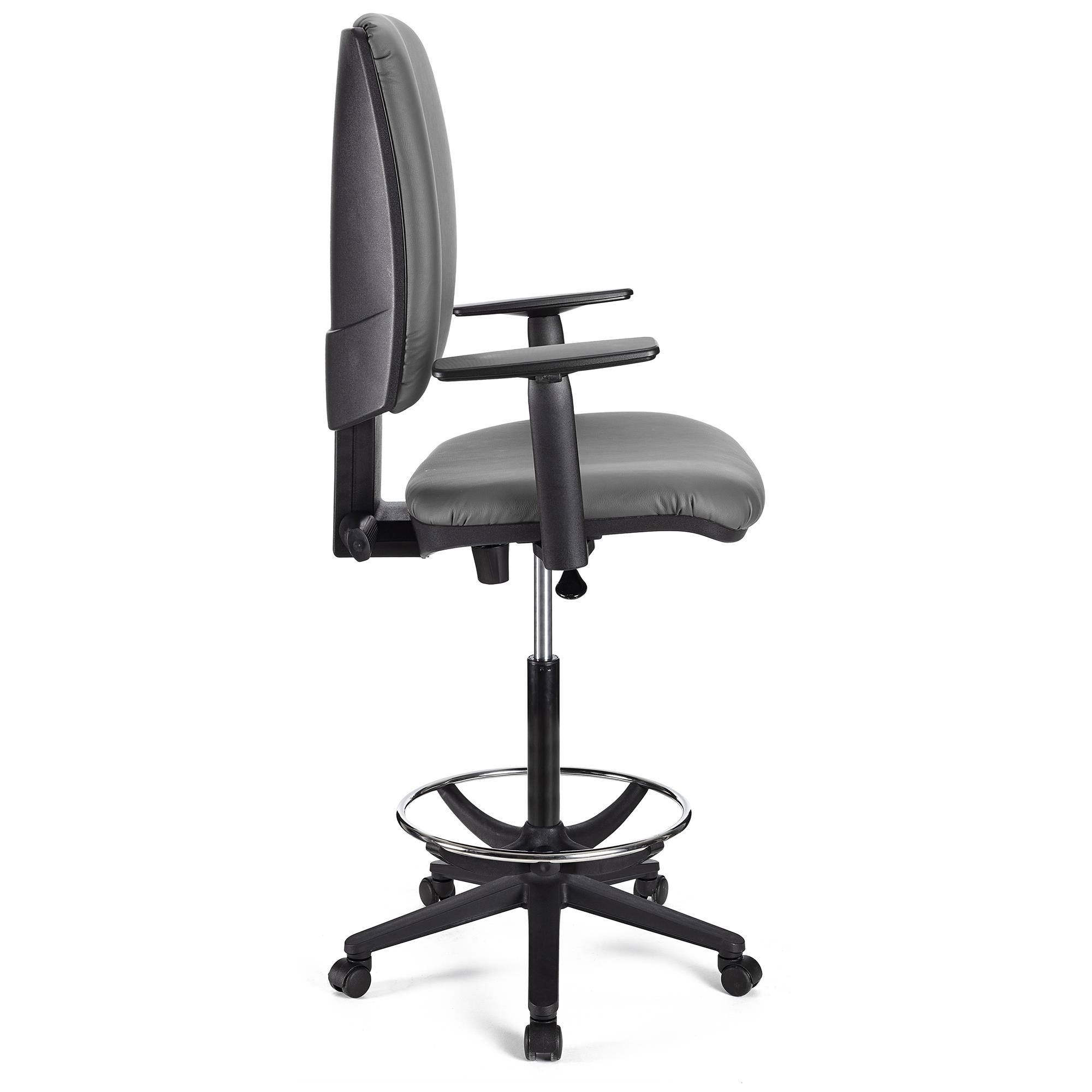 Taburete de Oficina ATLAS PLUS PIEL, Respaldo Ajustable, Gran Acolchado, En Negro