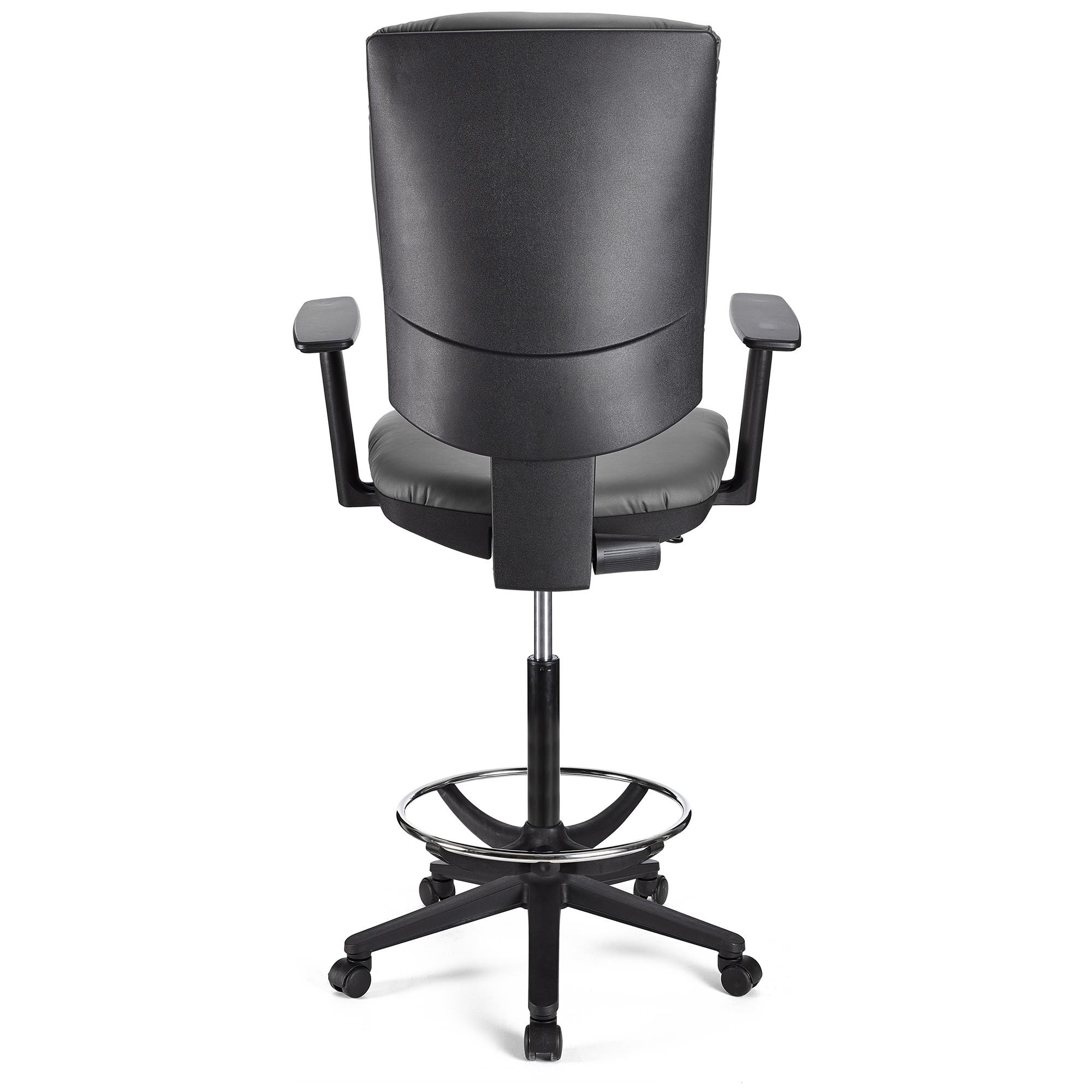 Taburete de Oficina ATLAS PLUS PIEL, Respaldo Ajustable, Gran Acolchado, En Negro