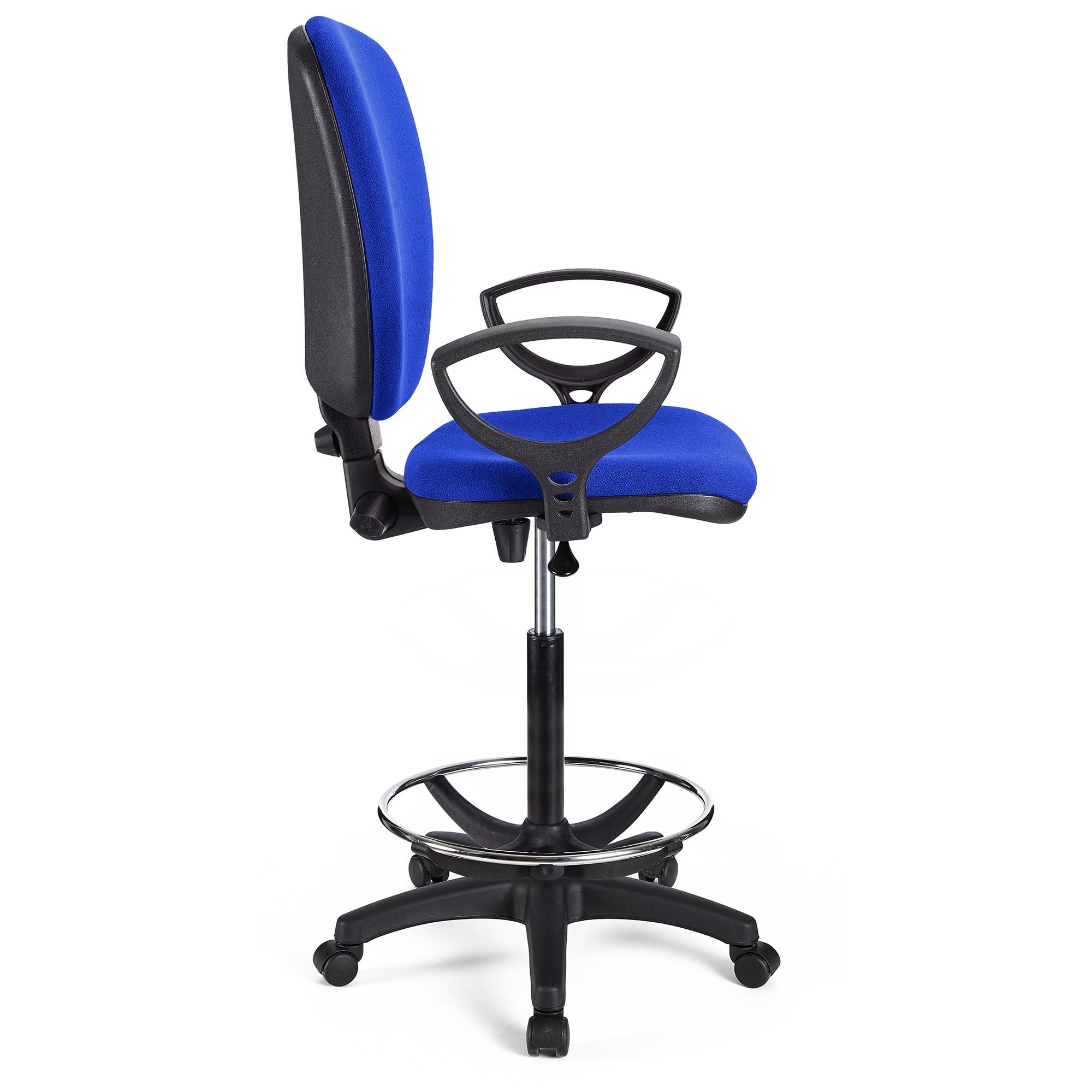 Taburete de Trabajo CALIPSO, Respaldo Ajustable, Gran Acolchado, En Tela Negro