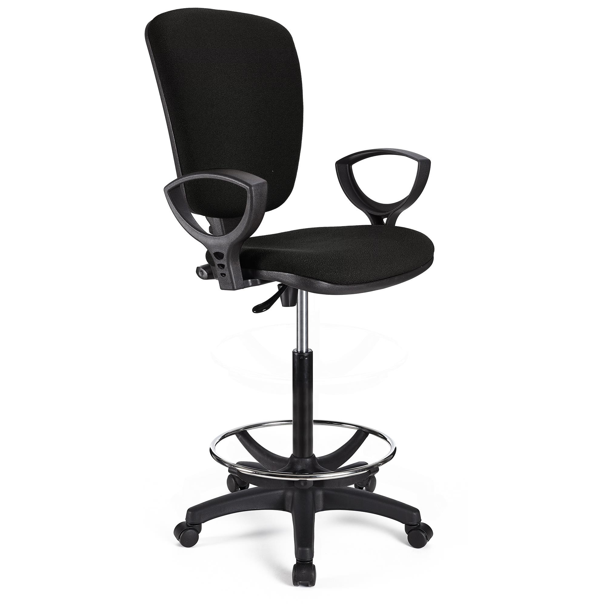 Taburete de Trabajo CALIPSO, Respaldo Ajustable, Gran Acolchado, En Tela Negro