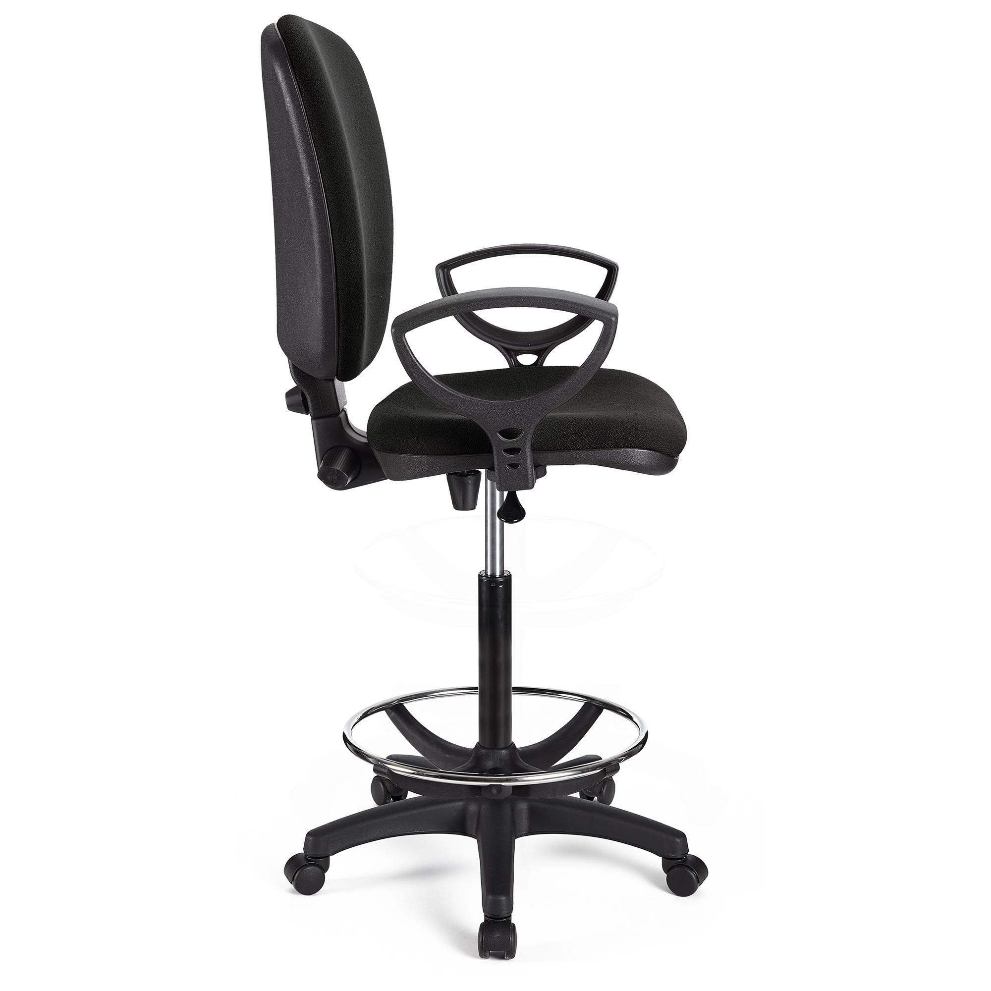 Taburete de Trabajo CALIPSO, Respaldo Ajustable, Gran Acolchado, En Tela Negro