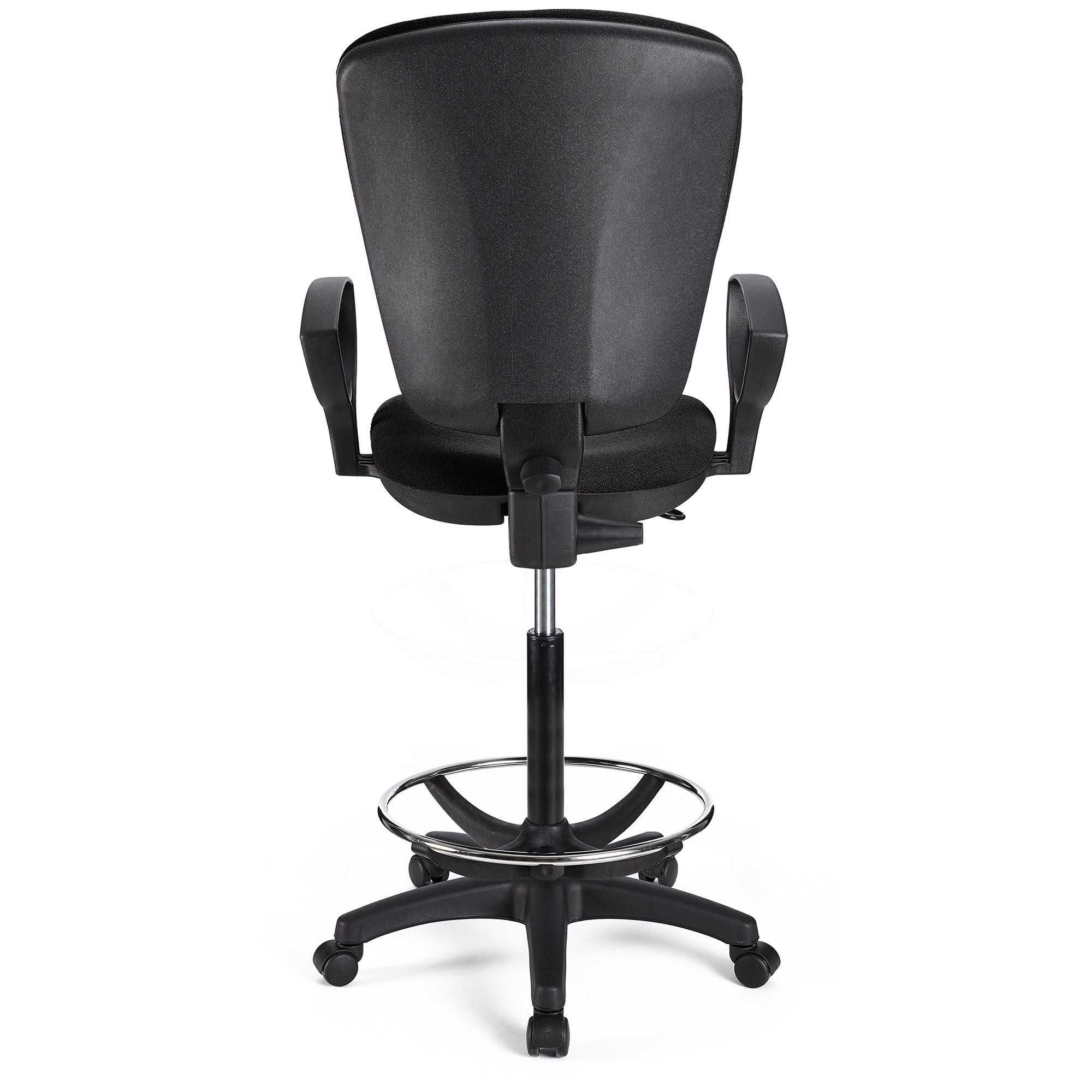 Taburete de Trabajo CALIPSO, Respaldo Ajustable, Gran Acolchado, En Tela Negro