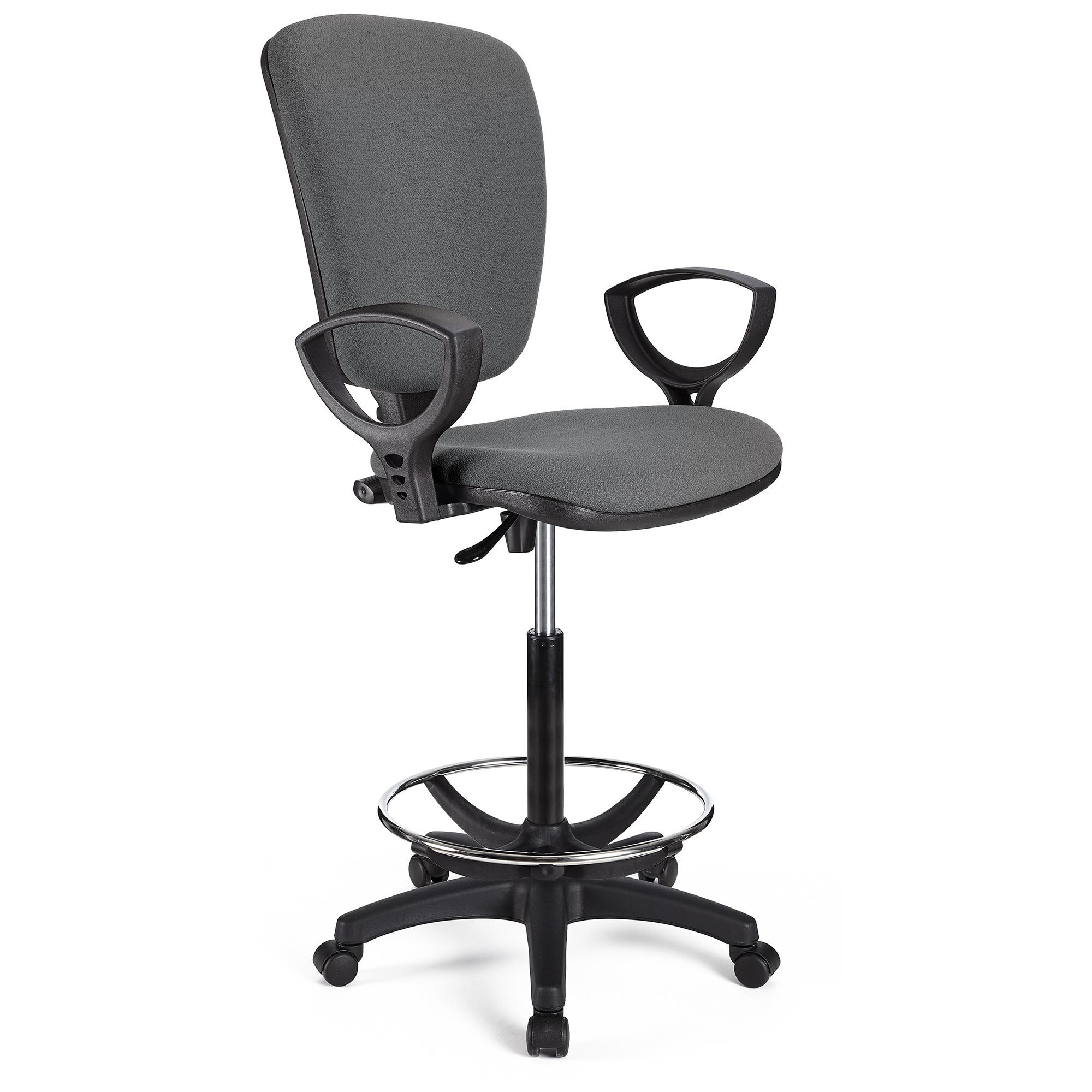 Taburete de Trabajo CALIPSO, Respaldo Ajustable, Gran Acolchado, En Tela Negro