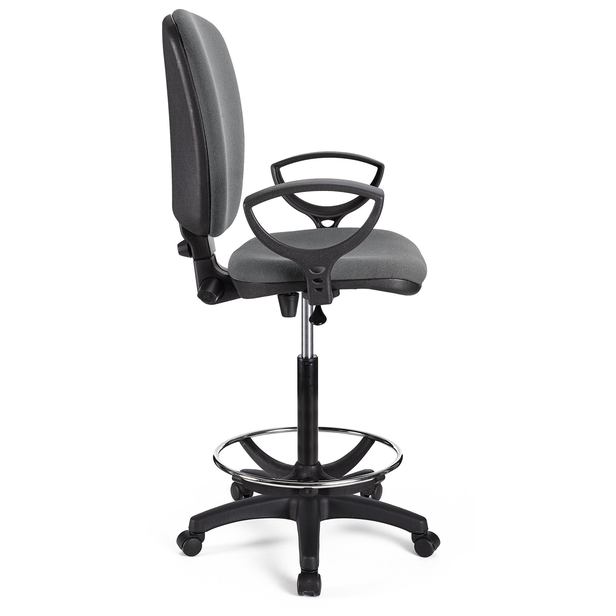 Taburete de Trabajo CALIPSO, Respaldo Ajustable, Gran Acolchado, En Tela Negro