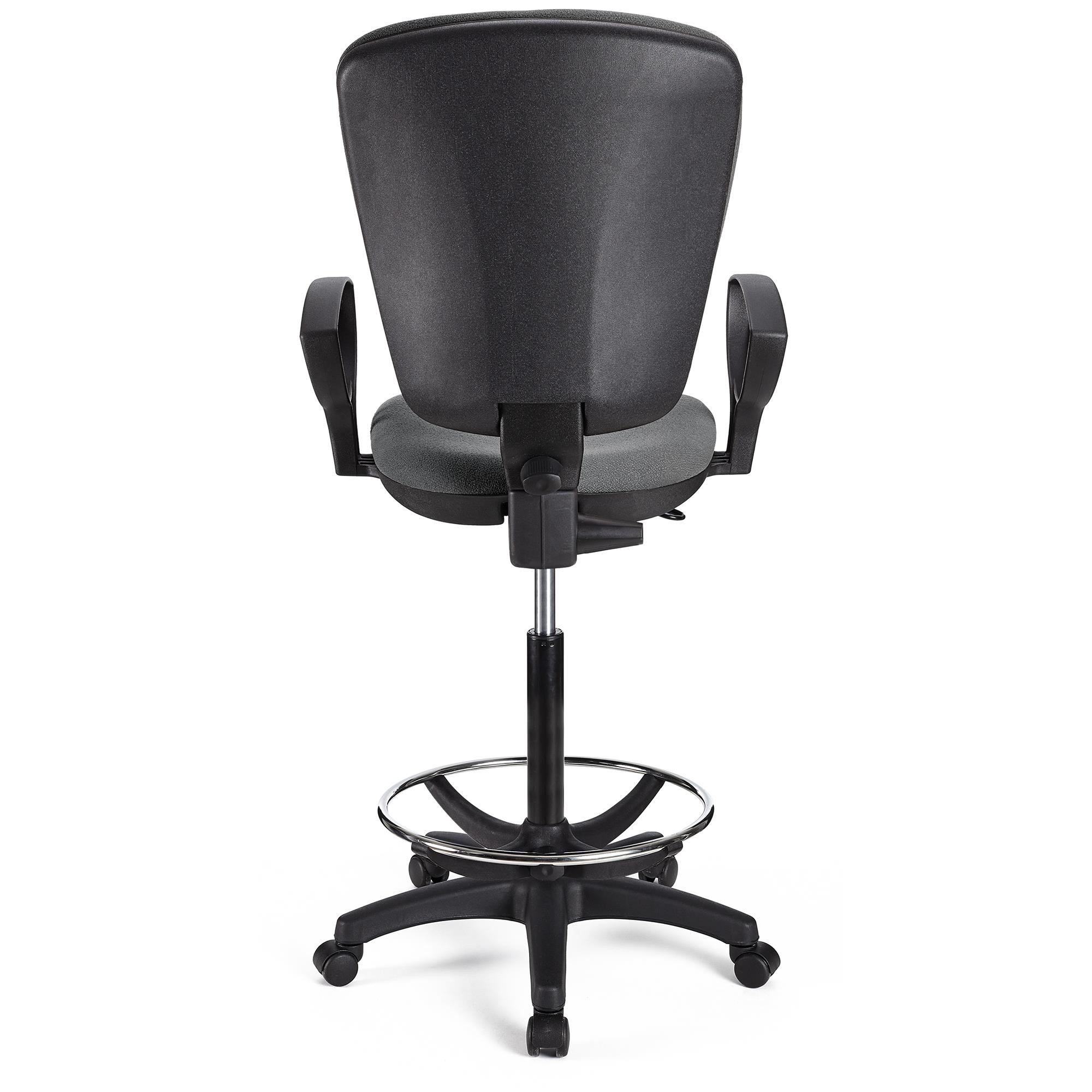 Taburete de Trabajo CALIPSO, Respaldo Ajustable, Gran Acolchado, En Tela Negro
