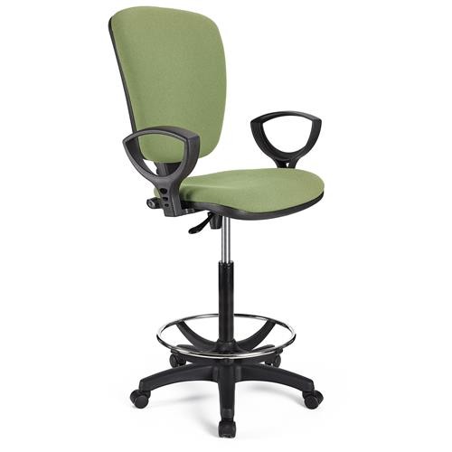 Taburete de Trabajo CALIPSO, Respaldo Ajustable, Gran Acolchado, En Tela Negro