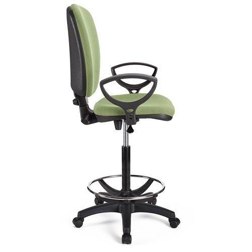 Taburete de Trabajo CALIPSO, Respaldo Ajustable, Gran Acolchado, En Tela Negro