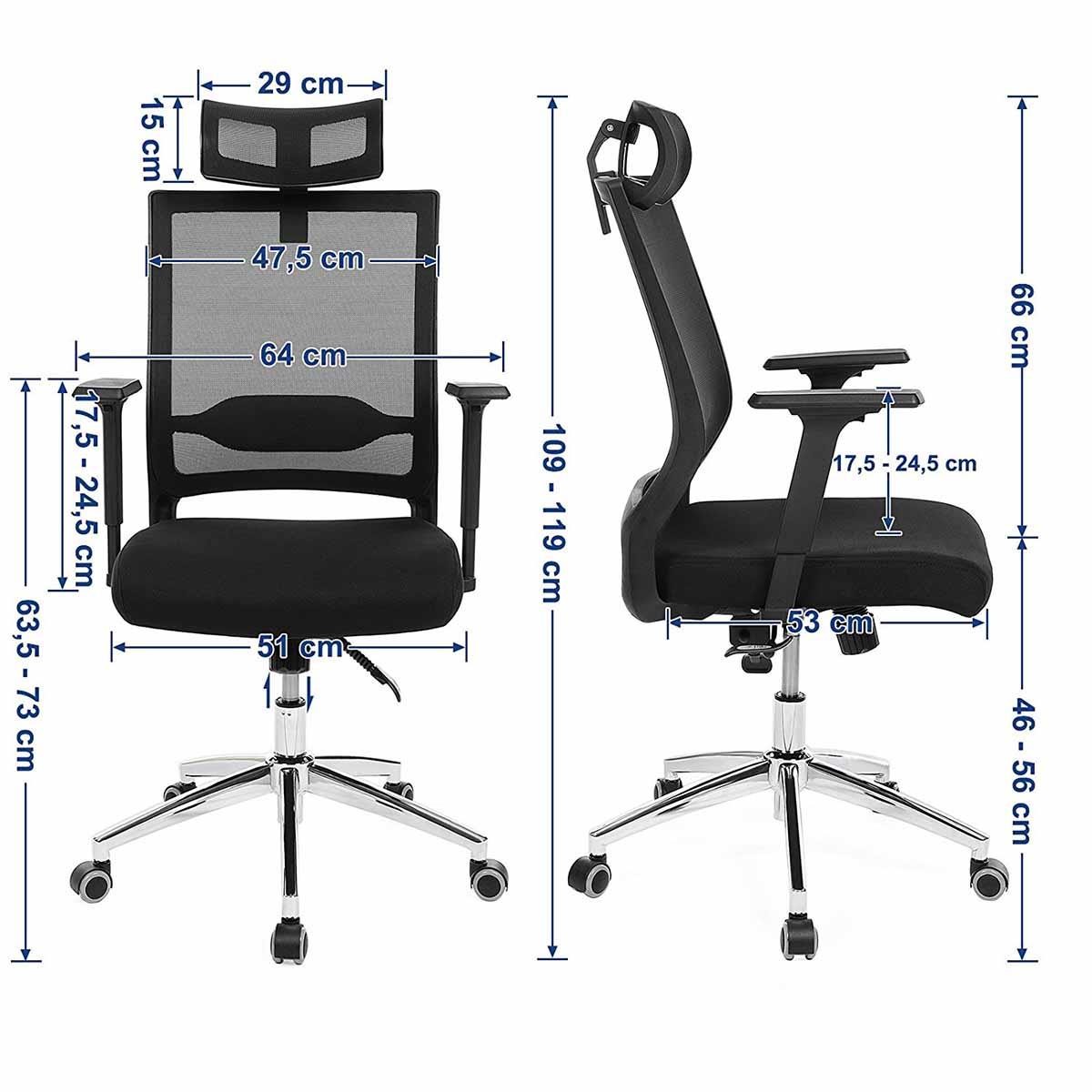 Silla Ergonómica BALA, Reposacabezas Ajustable, Soporte Lumbar, Malla Transpirable, Negro
