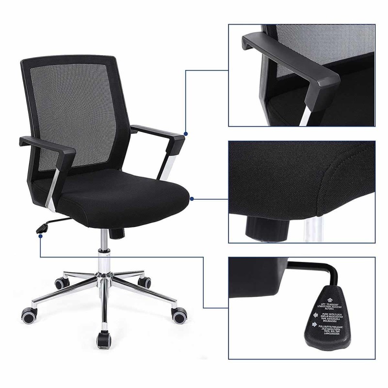 Silla de Oficina BRITA, En Malla Transpirable y Tela, Color Negro