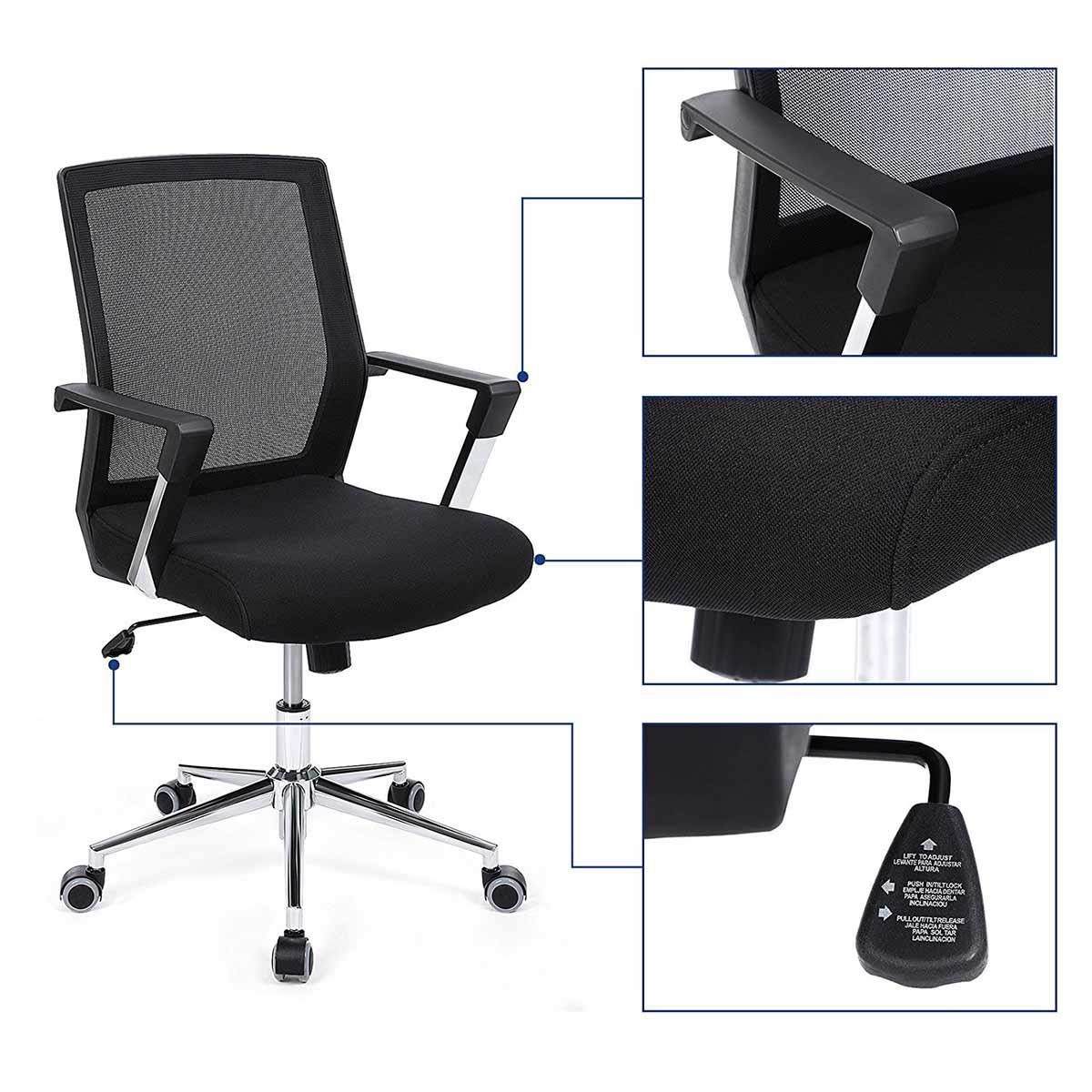 Silla de Oficina BRITA, Diseño Llamativo, En Malla Transpirable y Tela, Color Negro