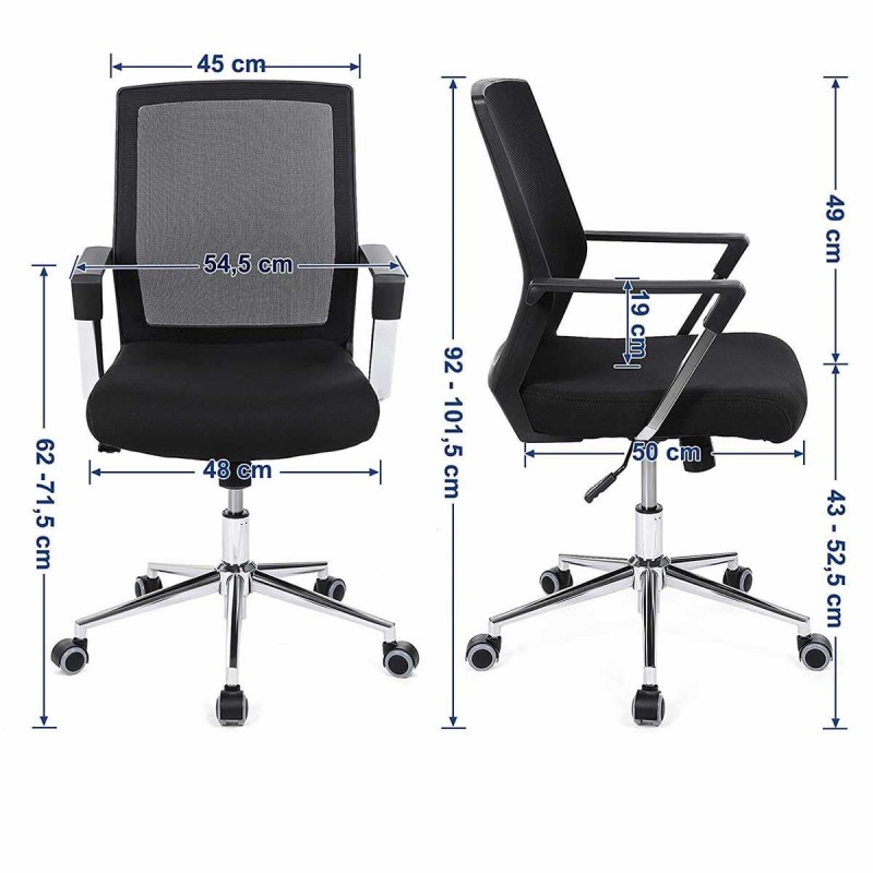 Silla de Oficina BRITA, En Malla Transpirable y Tela, Color Negro