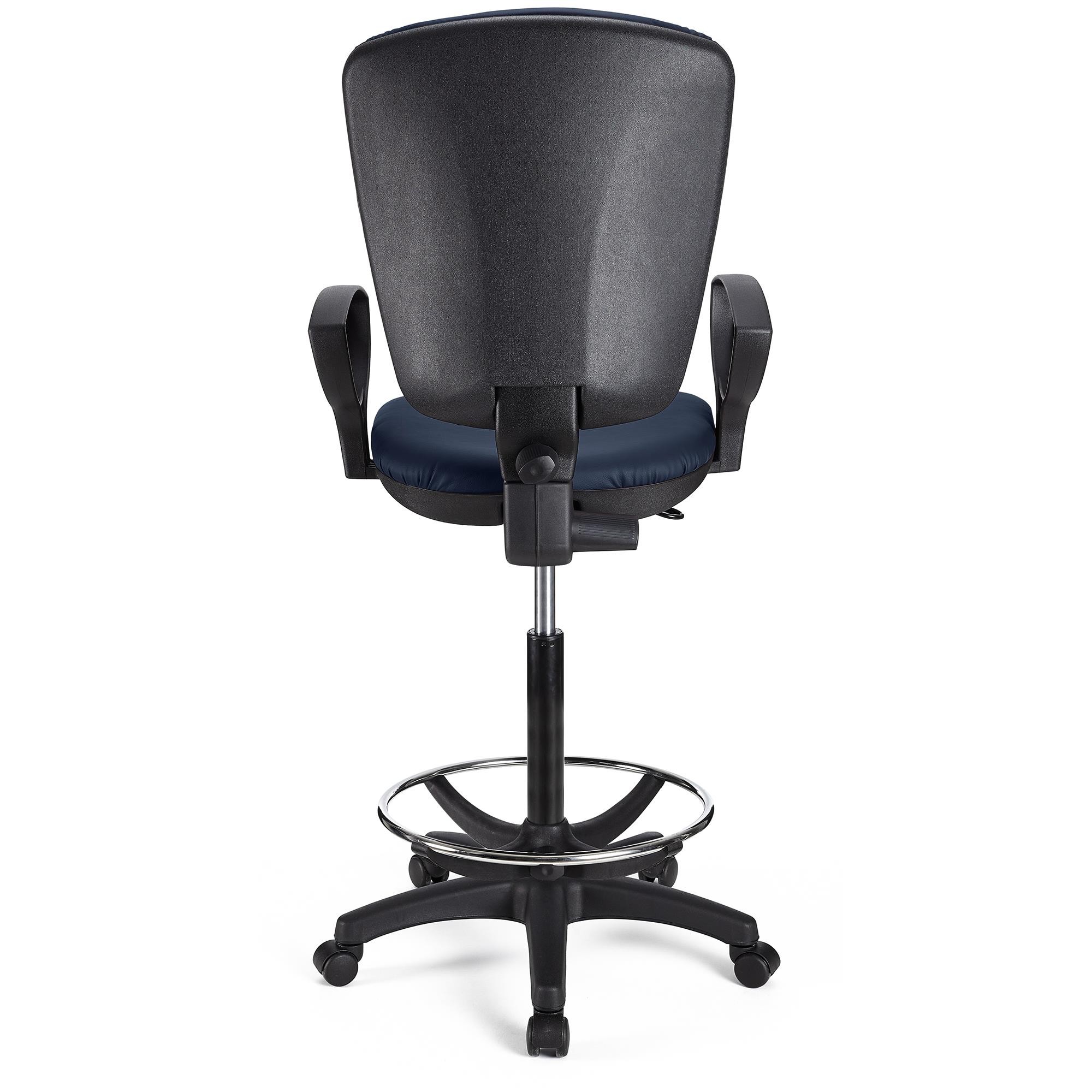 Taburete de Trabajo CALIPSO PIEL, Respaldo Ajustable, Gran Acolchado, En Negro