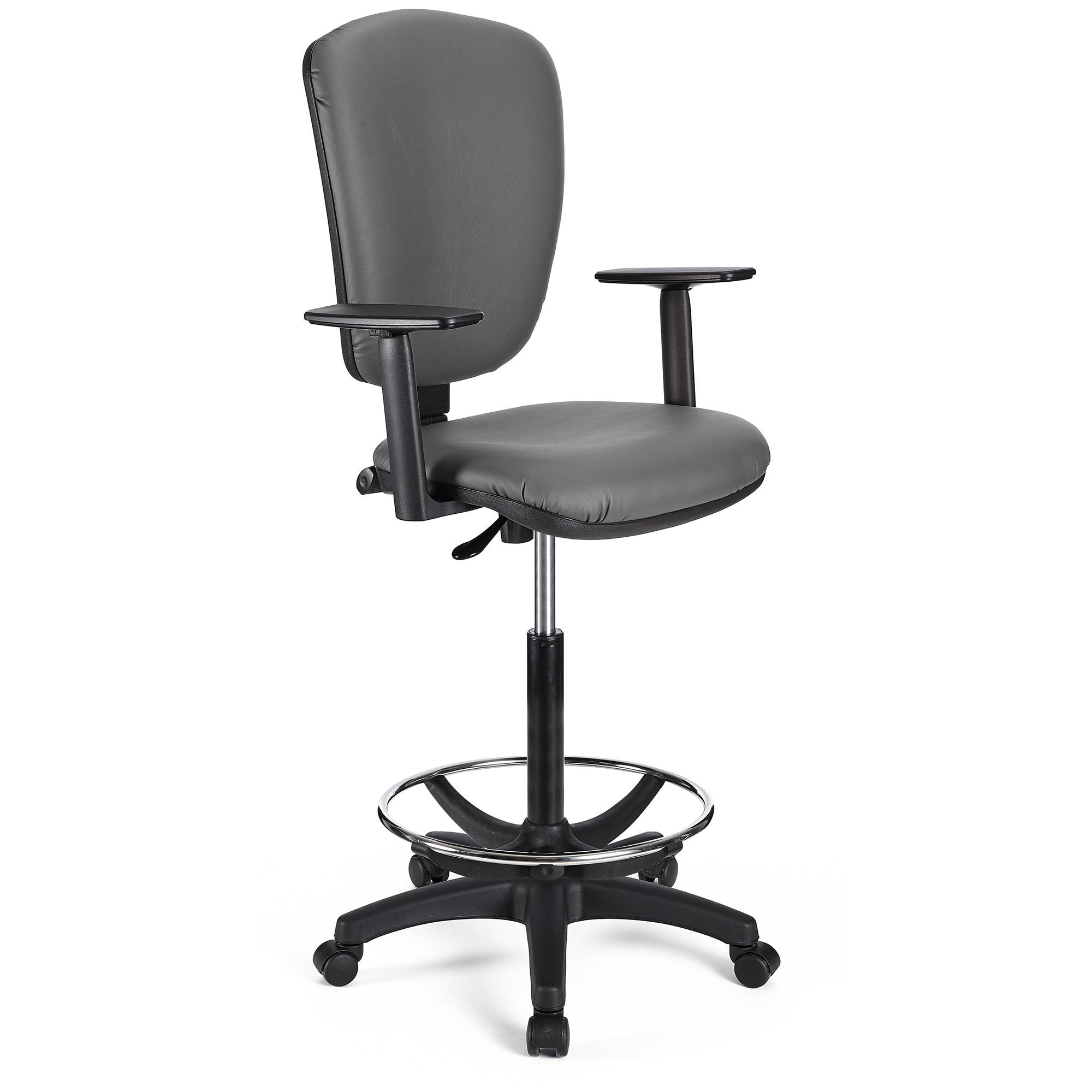 Taburete de Trabajo CALIPSO PLUS PIEL, Respaldo Ajustable, Gran Acolchado, En Negro