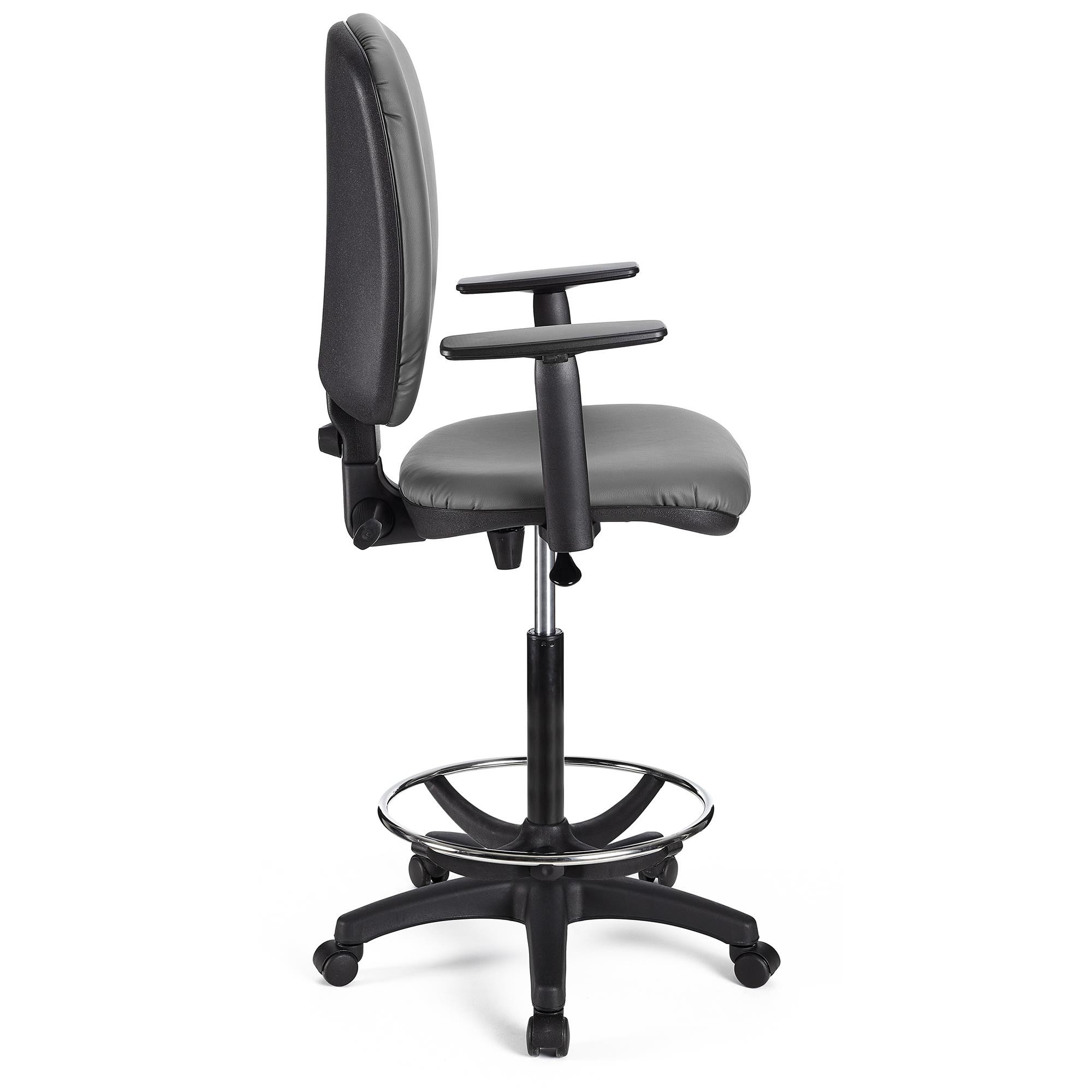Taburete de Trabajo CALIPSO PLUS PIEL, Respaldo Ajustable, Gran Acolchado, En Negro