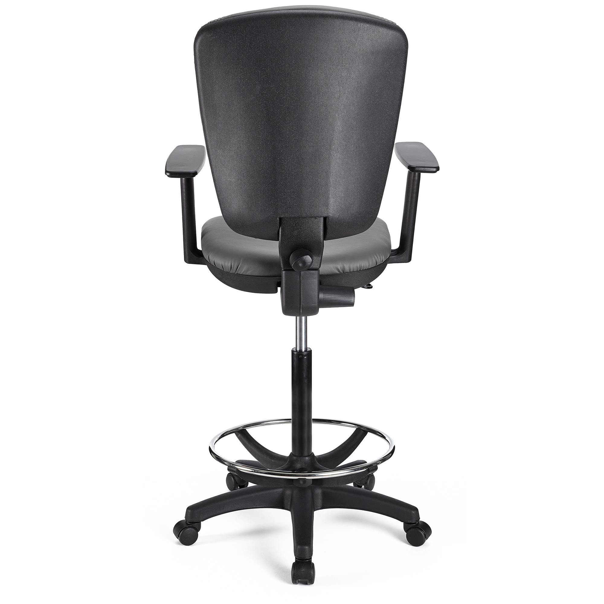 Taburete de Trabajo CALIPSO PLUS PIEL, Respaldo Ajustable, Gran Acolchado, En Negro