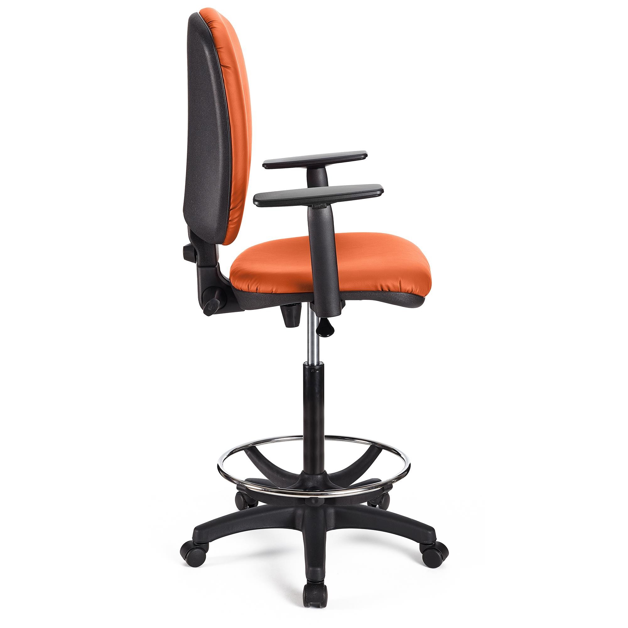 Taburete de Trabajo CALIPSO PLUS PIEL, Respaldo Ajustable, Gran Acolchado, En Negro