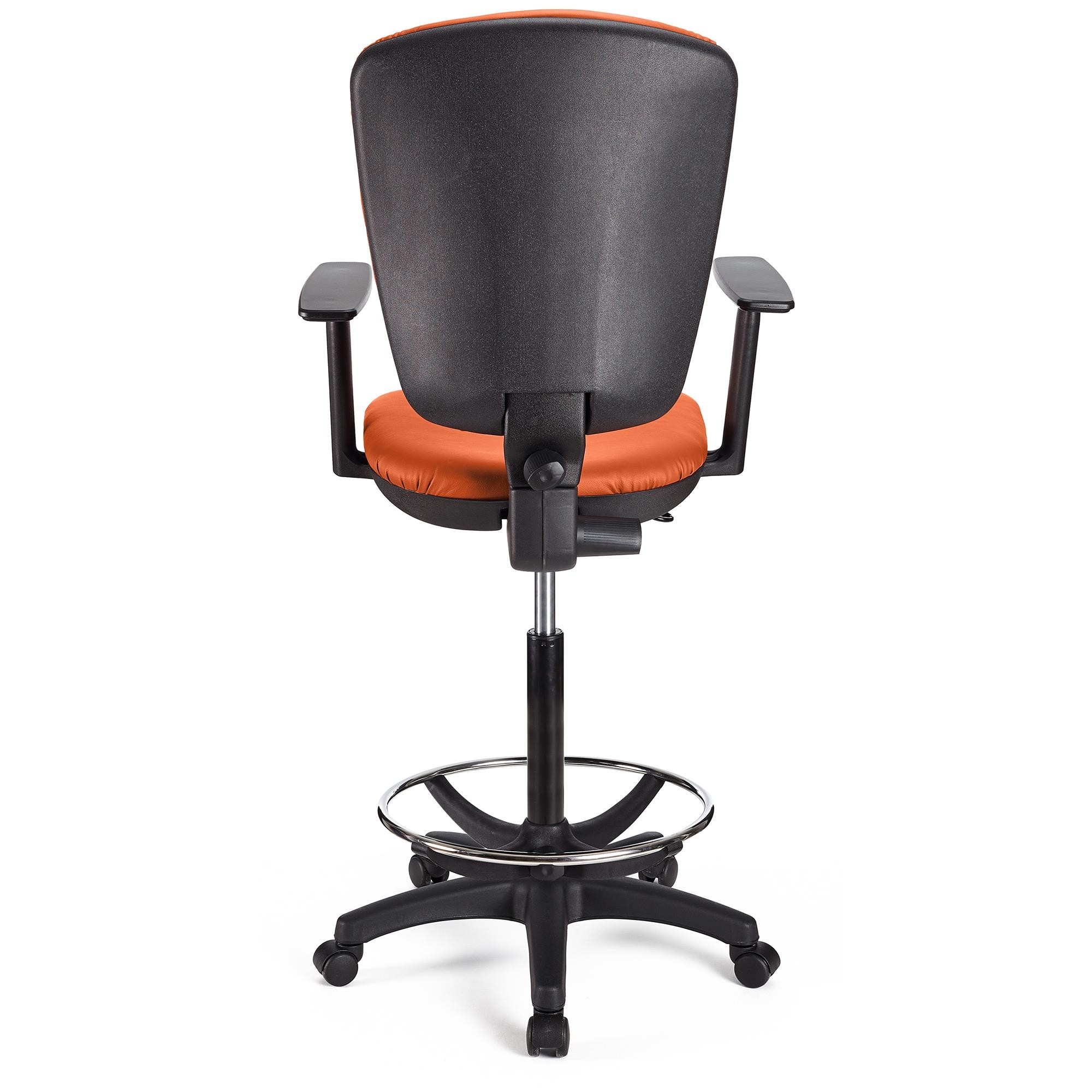 Taburete de Trabajo CALIPSO PLUS PIEL, Respaldo Ajustable, Gran Acolchado, En Negro
