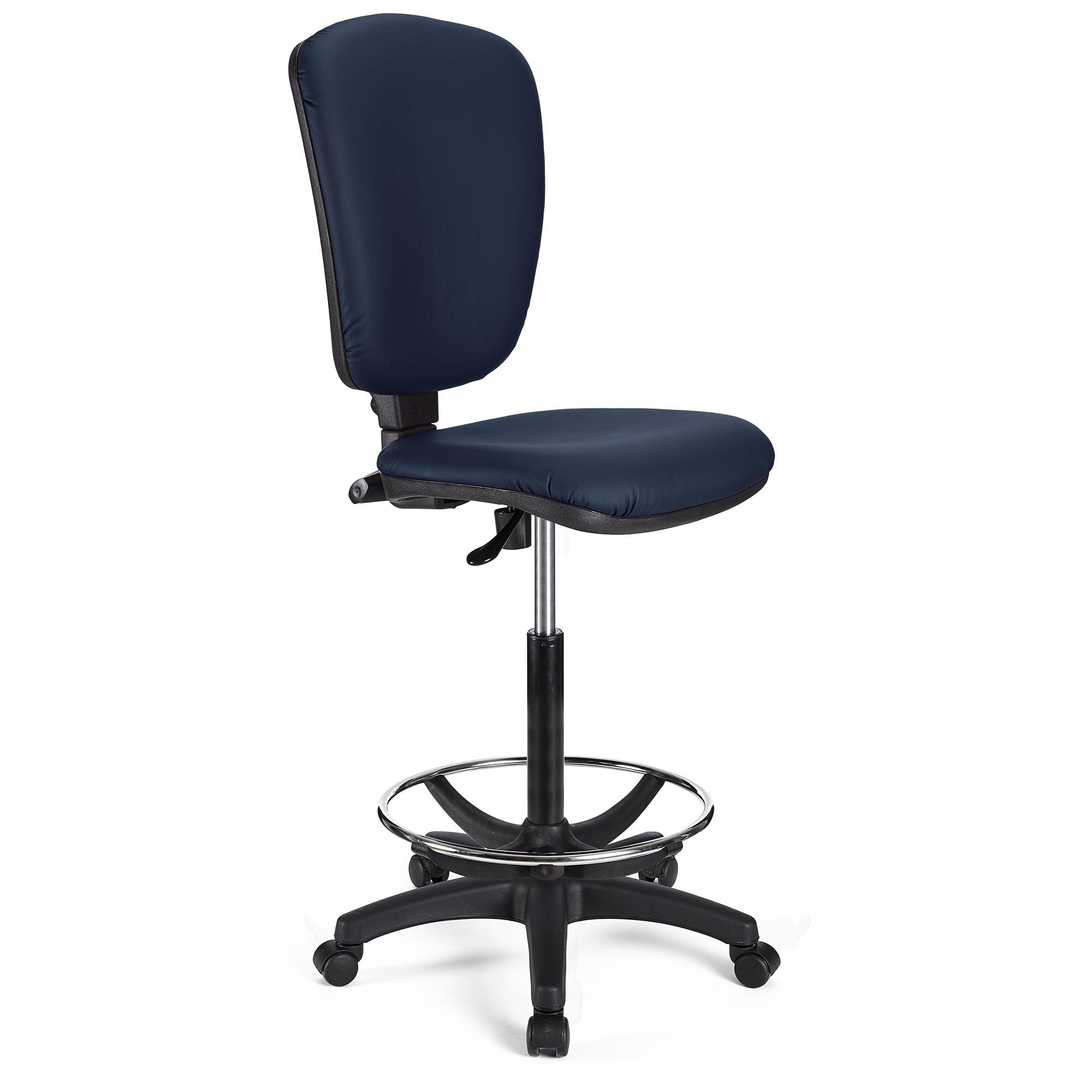 Taburete de Trabajo CALIPSO SIN BRAZOS PIEL, Respaldo Ajustable, Gran Acolchado, En Negro