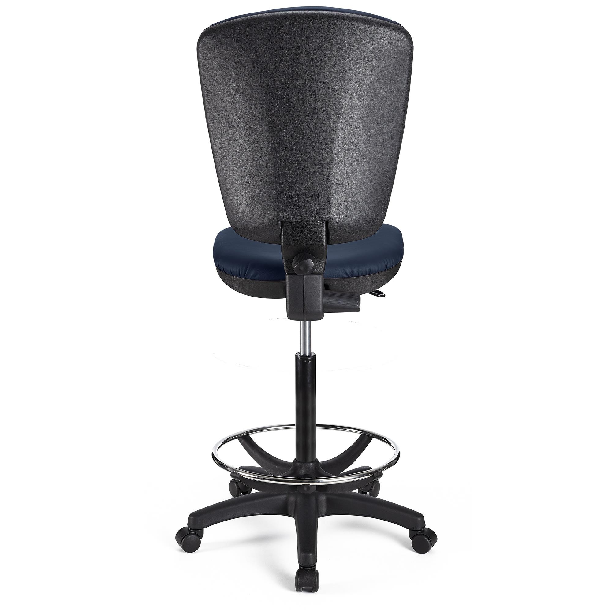 Taburete de Trabajo CALIPSO SIN BRAZOS PIEL, Respaldo Ajustable, Gran Acolchado, En Negro