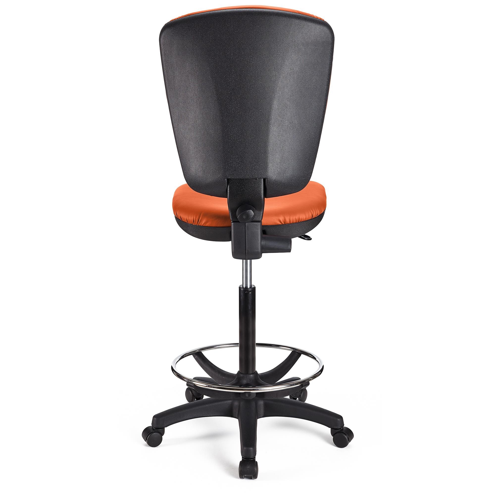 Taburete de Trabajo CALIPSO SIN BRAZOS PIEL, Respaldo Ajustable, Gran Acolchado, En Negro