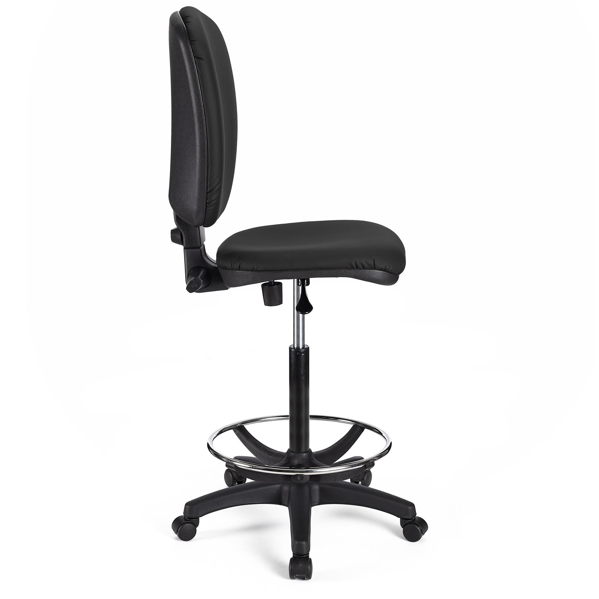 Taburete de Trabajo CALIPSO SIN BRAZOS PIEL, Respaldo Ajustable, Gran Acolchado, En Negro