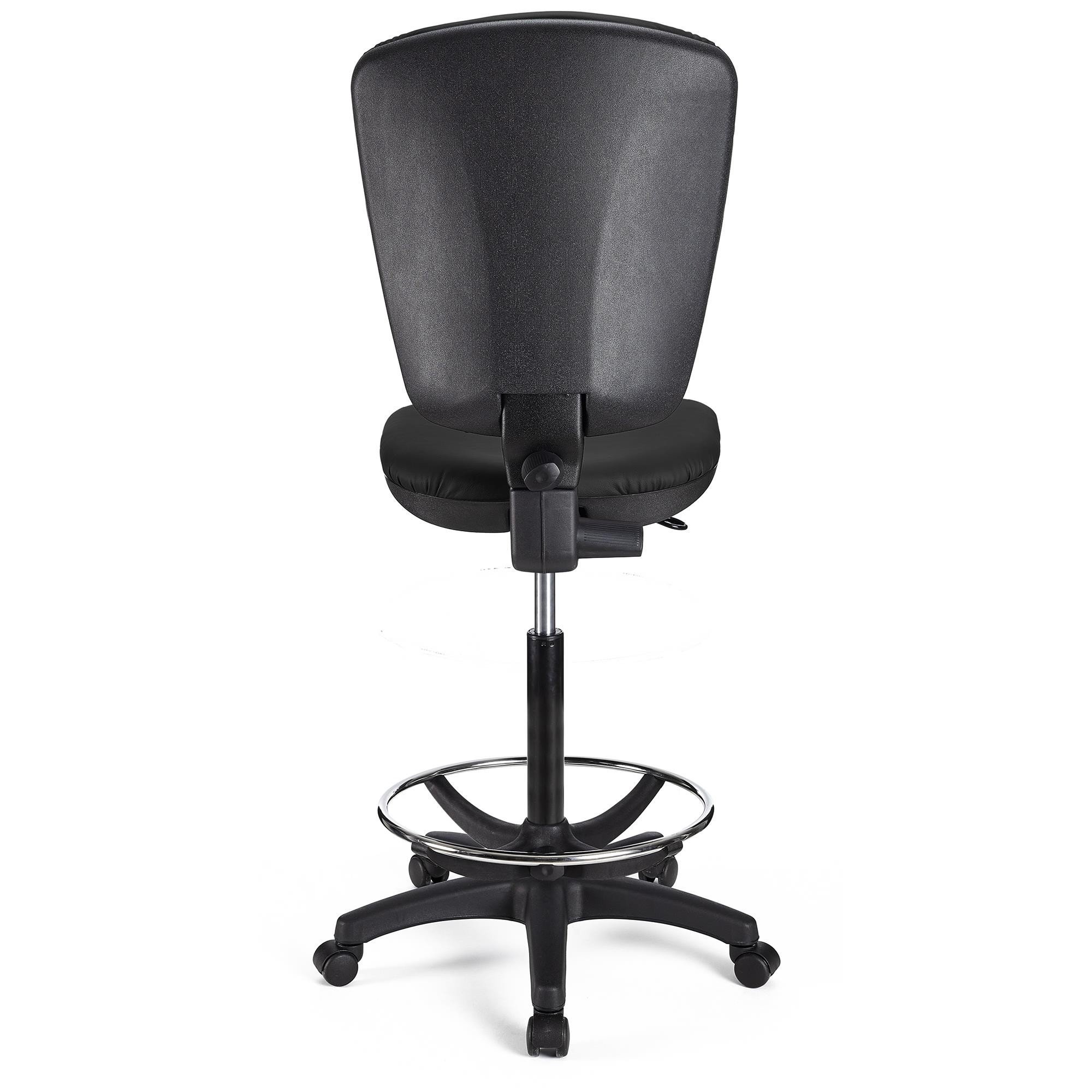 Taburete de Trabajo CALIPSO SIN BRAZOS PIEL, Respaldo Ajustable, Gran Acolchado, En Negro