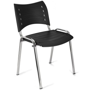 Silla de Confidente ELVA, apilable, Color Negro y Patas Cromadas