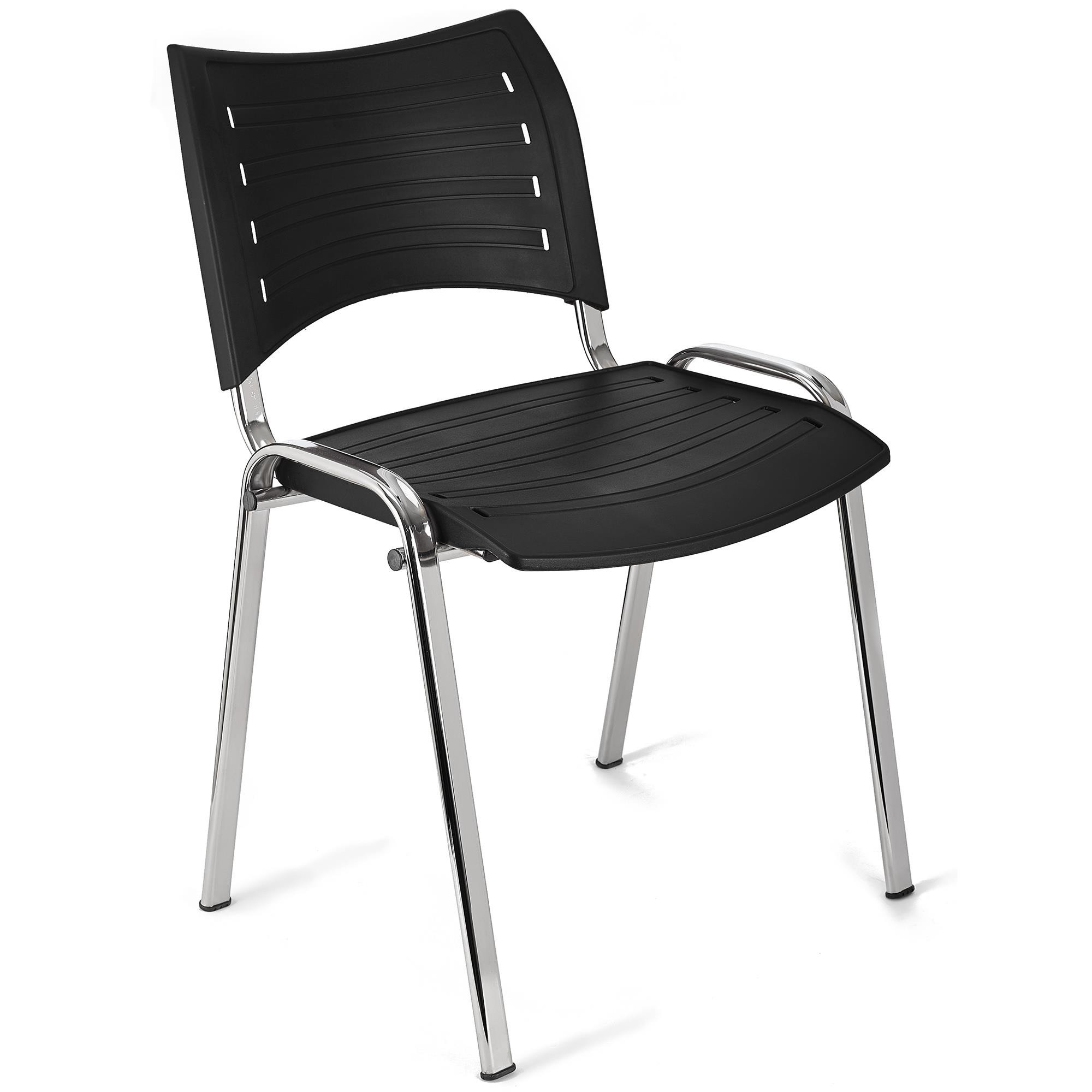 Silla de Confidente ELVA, apilable y muy práctica, gran calidad, Color Negro y Patas Cromadas