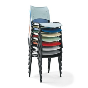Lote 5 Sillas de Confidente ELVA, apilables, en Negro y Patas Cromadas