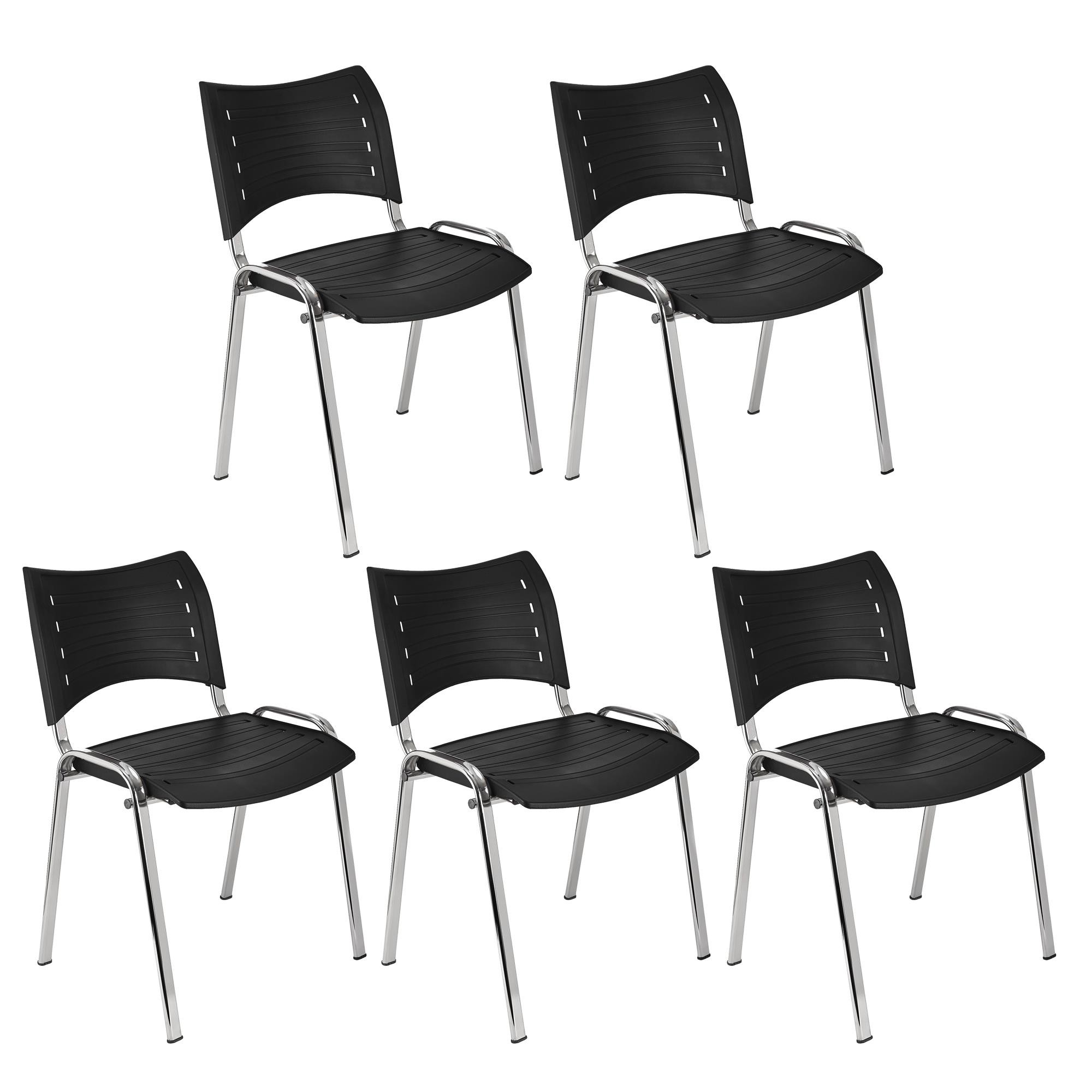 Lote 5 Sillas de Confidente ELVA, apilables y muy prácticas, gran calidad, en Negro y Patas Cromadas