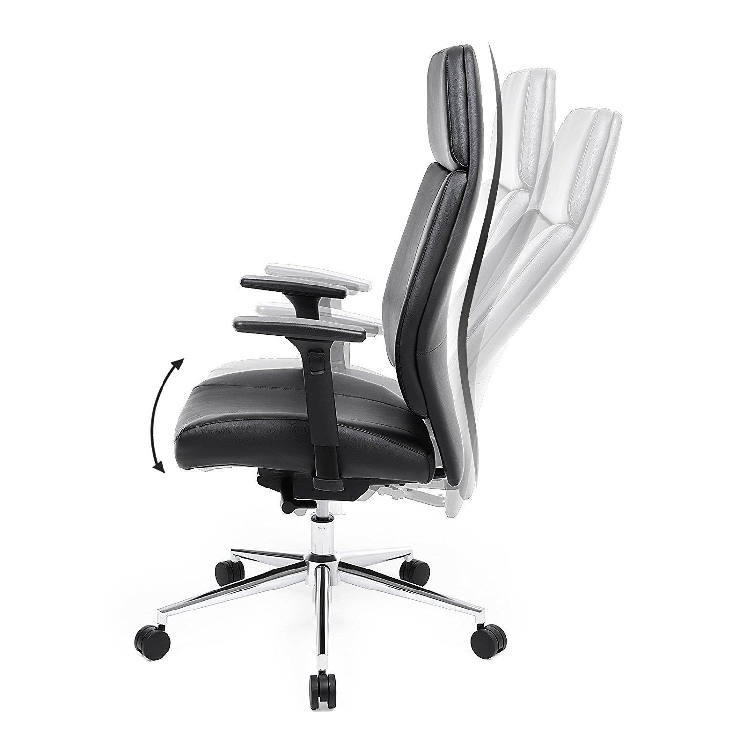 Silla de Oficina PEDRA, Alto Respaldo, Mecanismo con Posiciones, Base Metal, Piel Negra