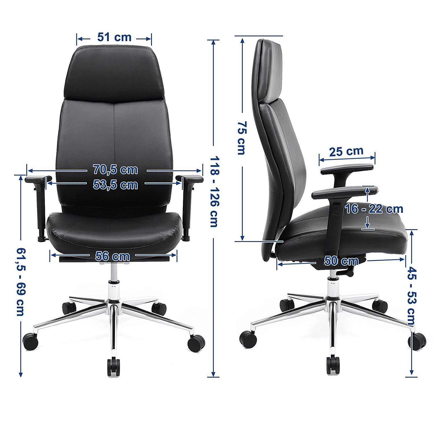 Silla de Oficina PEDRA, Alto Respaldo, Mecanismo con Posiciones, Base Metal, Piel Negra