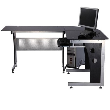 Mesa de ordenador VOCAR en madera y cristal color negro