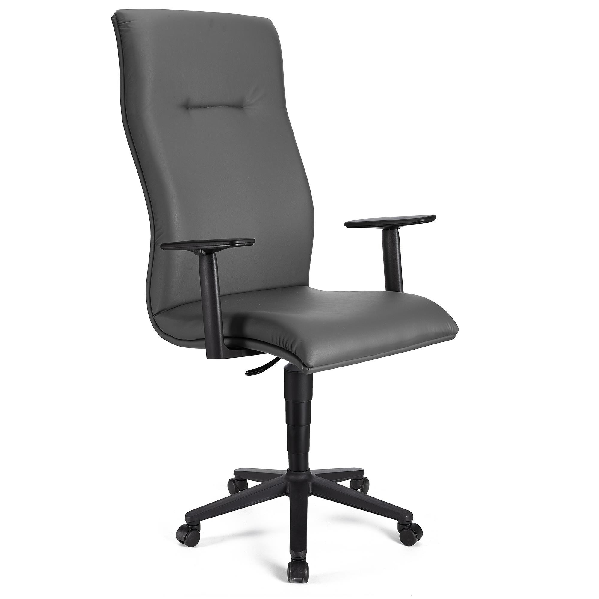 Sillón de Oficina ANIBAL PIEL, Respaldo Alto, Brazos Ajustables, Acolchado en Color Negro