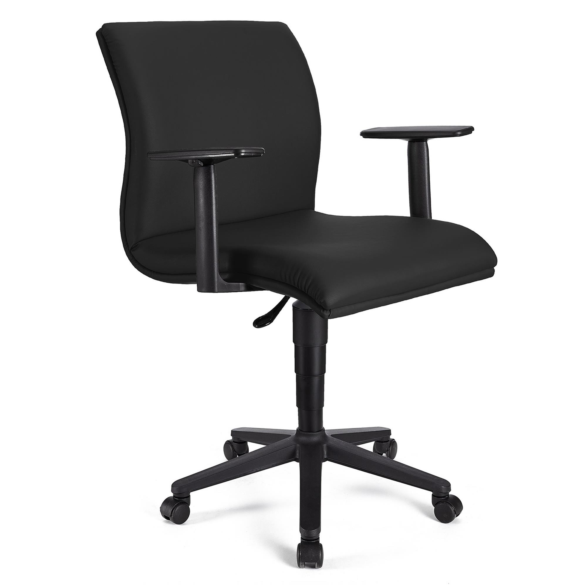 Silla de Oficina ANIBAL BASE PIEL, Brazos Ajustables, Acolchado en Color Negro