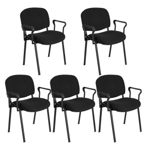 Lote de 5 Sillas de Confidente MOBY BASE CON BRAZOS, patas negras y tela negra