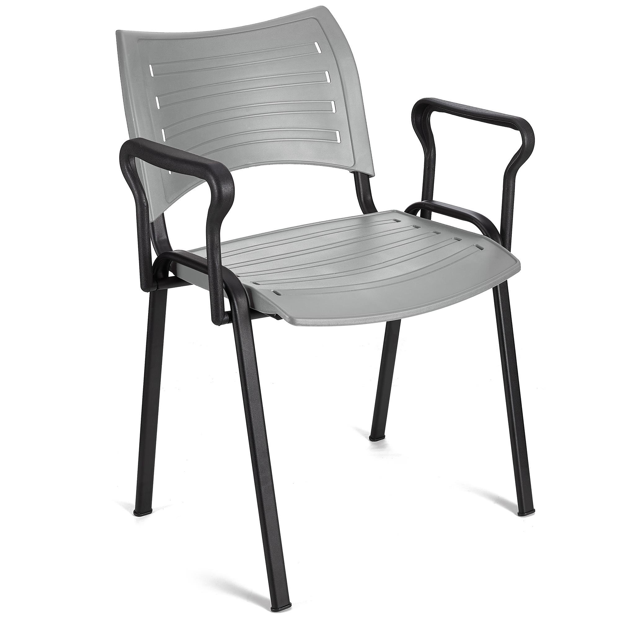 Silla de Confidente ELVA CON BRAZOS, Apilable y Práctica, Patas Negras y Color Negro