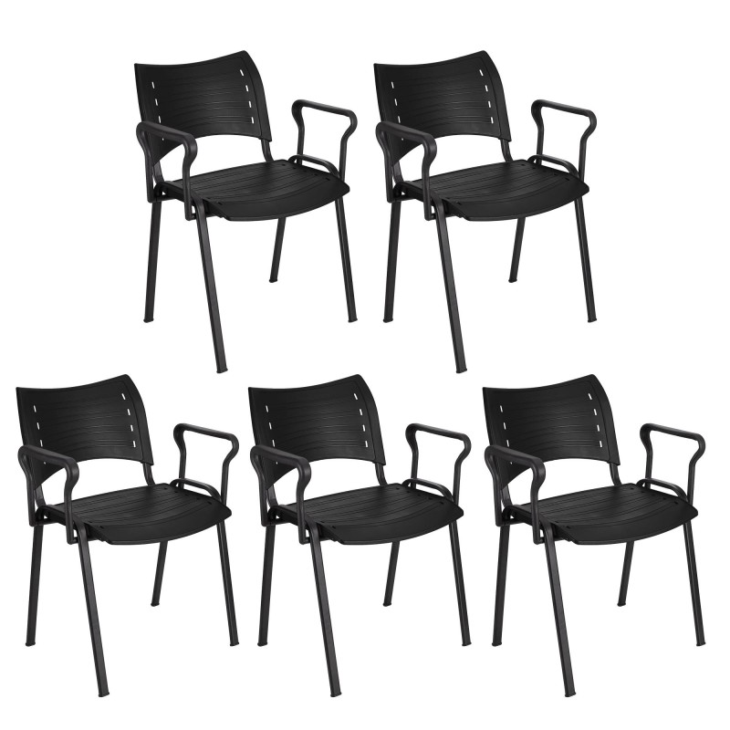 Lote de 5 sillas de confidente ELVA CON BRAZOS, patas negras y color negro