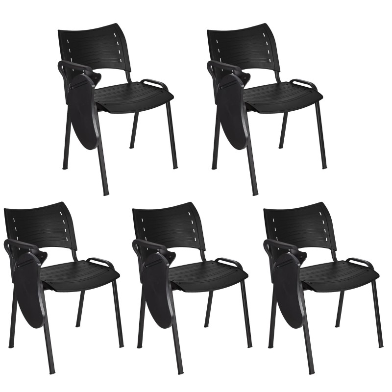 Lote de 5 sillas de confidente ELVA CON PALA, patas negras y color negro