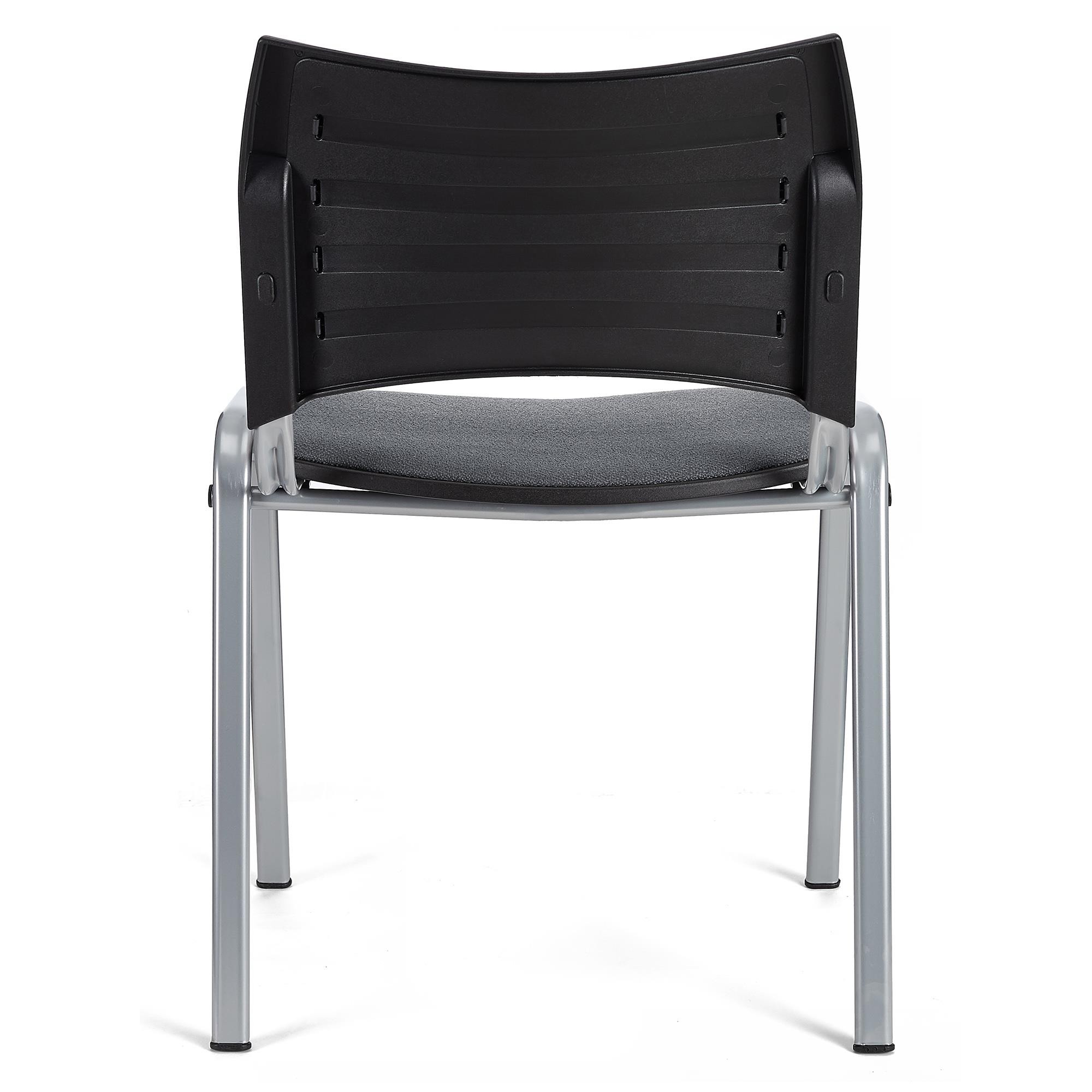 Silla de Confidente ROMEL, Cómodo Acolchado, Apilable, Patas Grises, en Tela Negra