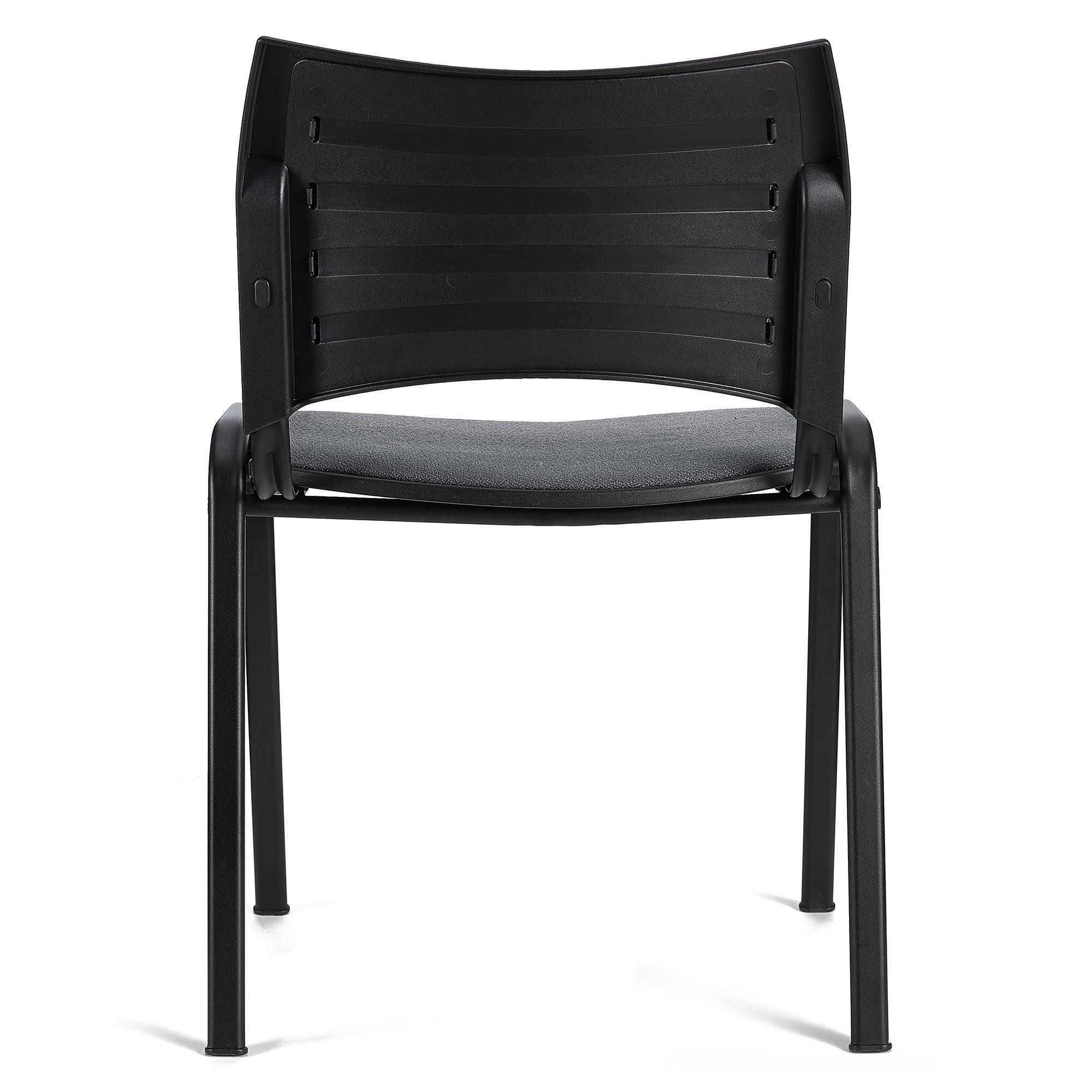 Silla de Confidente ROMEL, Cómodo Acolchado, Apilable, Patas Negras, en Tela Negra